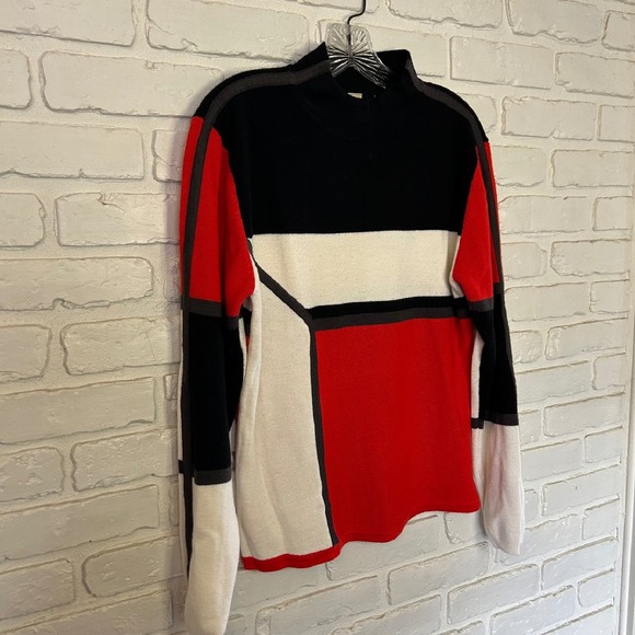 Obermeyer Red White Black Gray Block‎ Print Knit Sweater Women's Size Large - Picture 2 of 6